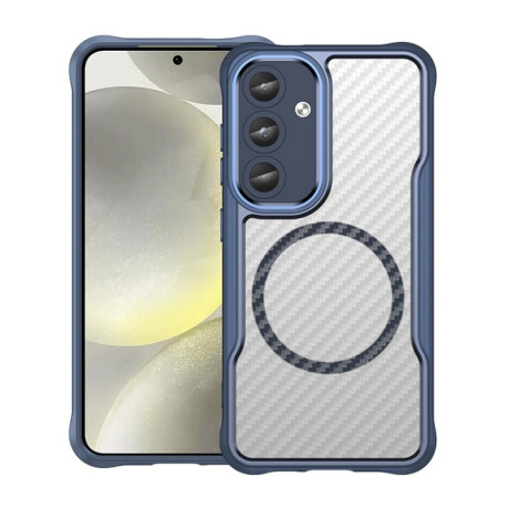 Ударозахисний чохол Carbon Fiber Texture MagSafe Translucent  для Samsung Galaxy S25 5G - синій
