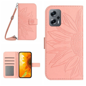 Чохол-книжка Skin Feel з малюнком соняшника на Xiaomi Poco X4 GT - рожевий