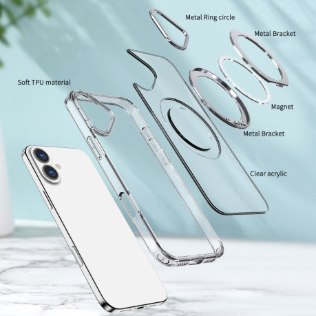 Противоударный чехол Wing Series MagSafe Magnetic Ring Holder для iPhone 16 Plus - прозрачный