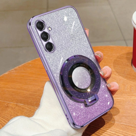 Противоударный чехол Plated Gradient Glitter Round Holder для Samsung Galaxy A16 5G - фиолетовый