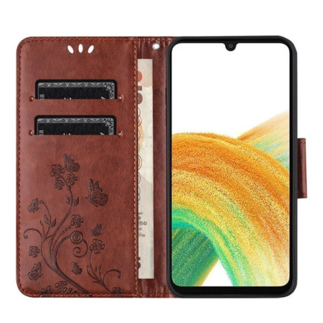Чохол-книжка Butterfly Flower Pattern для Samsung Galaxy A24/A25 5G - коричневий