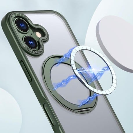 Чехол kalebol с MagSafe и подставкой 360 Metal Ring Holder на iPhone 17 - зеленый