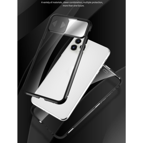 Двусторонний магнитный чехол Sliding Lens Cover Mirror Design на iPhone 12 mini-серебристый