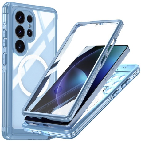 Противоударный стеклянный чехол Tempered Glass MagSafe для Samsung Galaxy S25 Ultra 5G - голубой