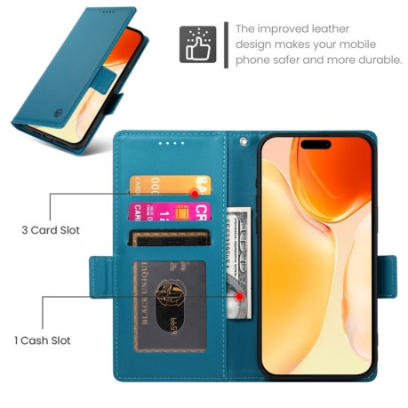Чехол-книжка Side Buckle Magnetic Frosted Leather для iPhone 16 Plus - синий