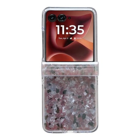 Противоударный чехол Three-piece Set Pearlescent Shell Texture на Motorola Razr 60 Ultra - розово-зеленый