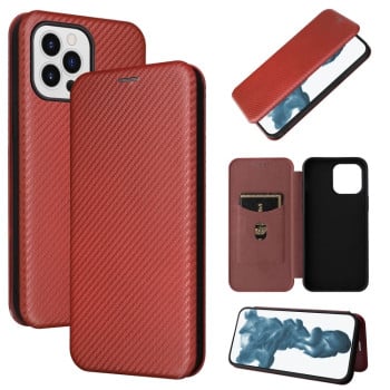 Чохол-книжка Carbon Fiber Texture на iPhone 14 - коричневий