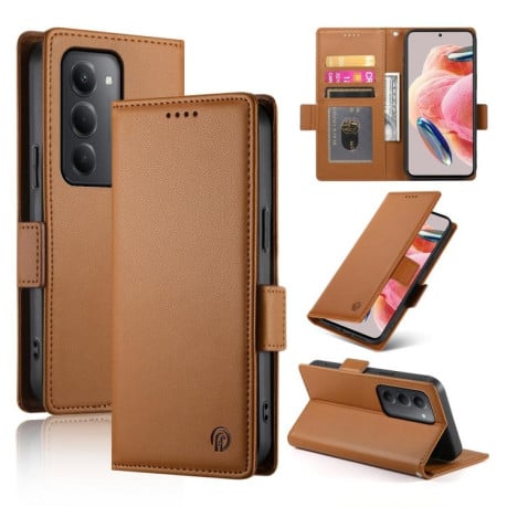 Чехол-книжка Side Buckle Magnetic Frosted Leather на Xiaomi Redmi 15 5G / 4G EU 171mm - коричневый
