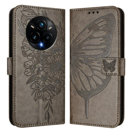 Чехол-книжка Embossed Butterfly для Realme 14 Pro+ - серый