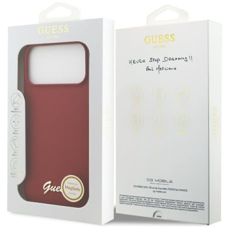 Оригинальный силиконовый чехол Guess Silicone Script Metal Logo с MagSafe на iPhone 17 Pro Max - Pink