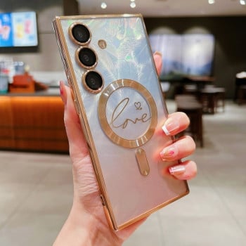 Протиударний чохол Dual-Love Feather Gradient Glitter MagSafe  для Samsung Galaxy S25+ 5G - золотий