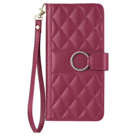 Чехол-книжка Ring Buckle Rhombic Leather для Google Pixel 9a - красный