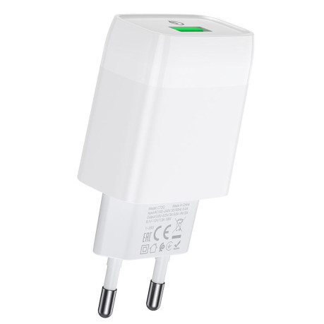 Зарядка Hoco C72Q Glorious QC3.0 18W (1USB-A) + кабель USB - Type-C - белая