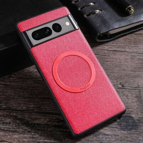 Противоударный чехол Magsafe Magnetic Ring Cloth Texture на Google Pixel 8 Pro - красный