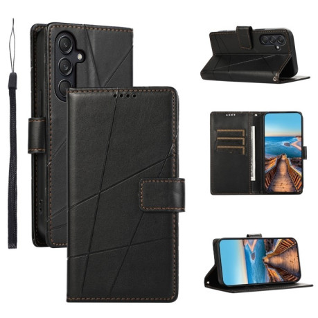 Чехол-книжка PU Genuine Leather Texture Embossed Line для Samsung Galaxy M55 - черный