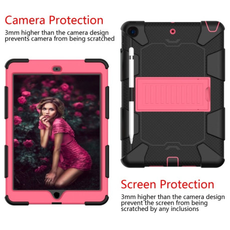 Противоударный чехол Two-Color Silicone Protection с держателем для стилуса на iPad 10.2 - черно-розовый