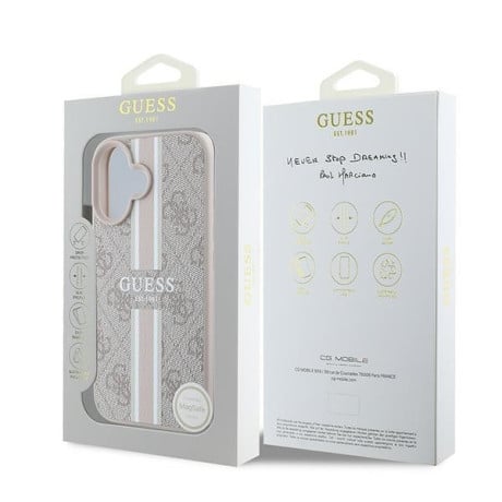 Оригінальний чохол Guess 4G Printed Stripes MagSafe на iPhone 16 Plus - Pink