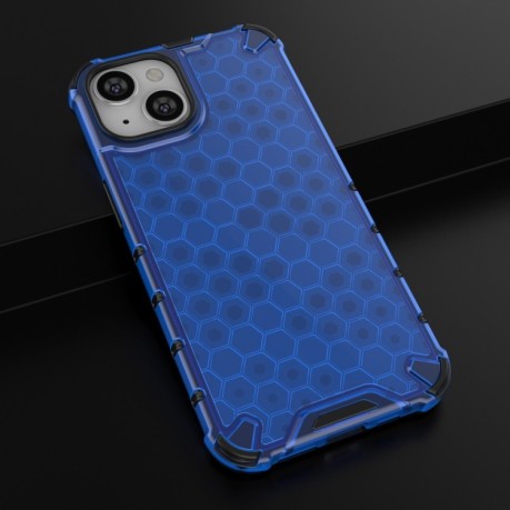 Противоударный чехол Honeycomb with Neck Lanyard для iPhone 14 - синий