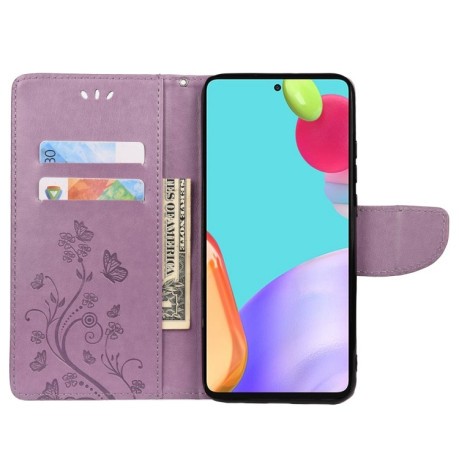 Чехол-книжка Butterfly Flower Pattern для Samsung Galaxy A53 5G - фиолетовый