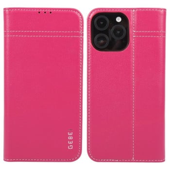 Противоударный чехол GEBEI Top-grain Horizontal Flip Leather для iPhone 16 Pro - пурпурно-красный
