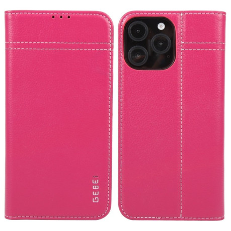 Чохол протиударний GEBEI Top-grain Horizontal Flip Leather для iPhone 16 Pro - пурпурно-червоний