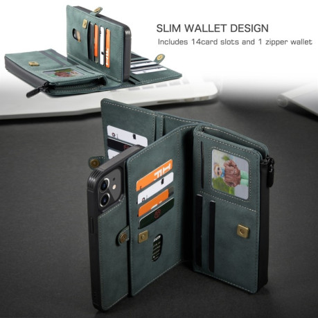 Кожаный чехол-кошелек CaseMe 018 на iPhone 12 mini - зеленый