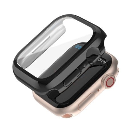 Противоударная накладка с защитным стеклом Electroplating Monochrome для Apple Watch Series 6/5/4/SE 44mm - розовая