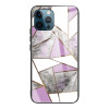 Противоударный стеклянный чехол Marble Pattern Glass на iPhone 13 Pro Max - Rhombus Gray Purple
