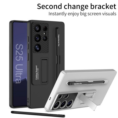 Протиударний чохол GKK Ultra-thin Holder with Pen Slots &amp; Stylus Pen  для Samsung Galaxy S25 5G - чорний