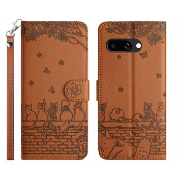 Чехол-книжка Cat Embossing Pattern на Google Pixel 9a - коричневый