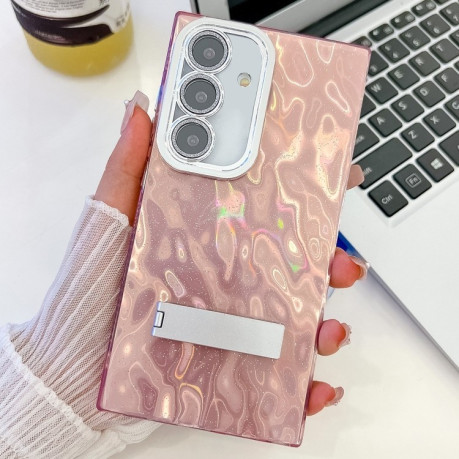 Противоударный чехол Plating Glitter Texture TPU with Lens Film для Samsung Galaxy A36 5G - Pink Wrinkles