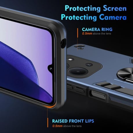 Ударозащитный чехол Metal Ring Holder на Xiaomi Redmi 15C 5G / 4G Global 171mm / Poco C85 4G - синий