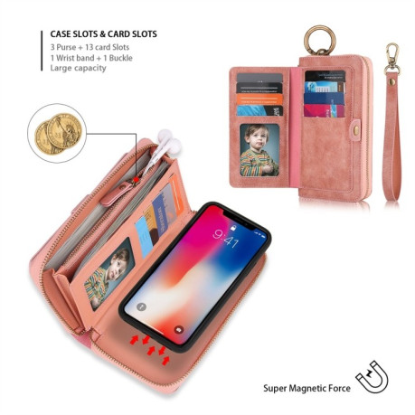 Чехол-кошелек POLA Multi-function Fashion Zipper для iPhone XS Max - розовый