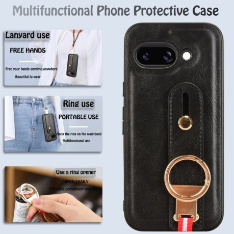 Противоударный чехол Wristband Leather Back для Google Pixel 9a - черный