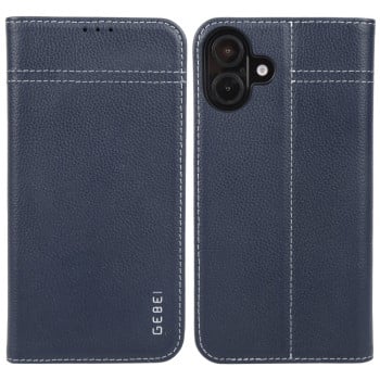 Противоударный чехол GEBEI Top-grain Horizontal Flip Leather для iPhone 16 - синий
