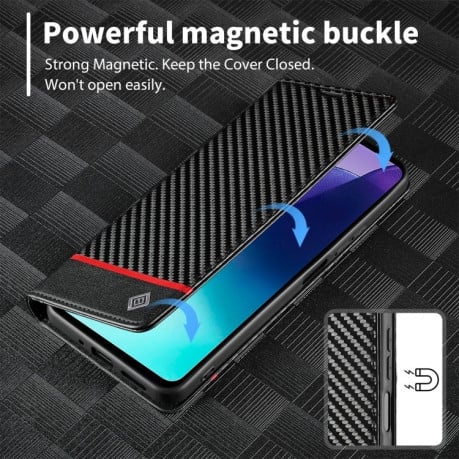 Чехол-книжка LCIMEEKE Carbon Fiber для Xiaomi Redmi 14C 4G/Poco C75/Redmi A4 5G - Black