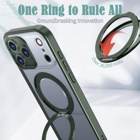 Чехол kalebol с MagSafe и подставкой 360 Metal Ring Holder на iPhone 17 Pro - зеленый
