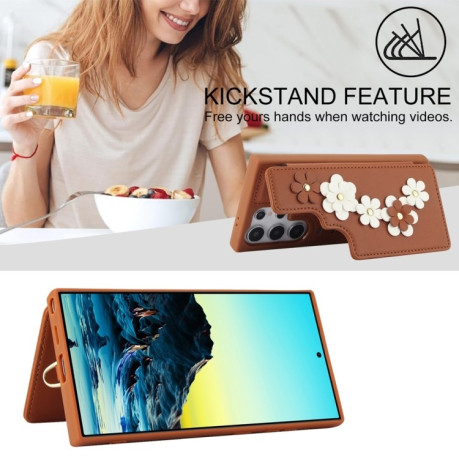 Чохол Crossbody Flower Pattern Leather  для Samsung Galaxy S25 Ultra 5G - коричневий
