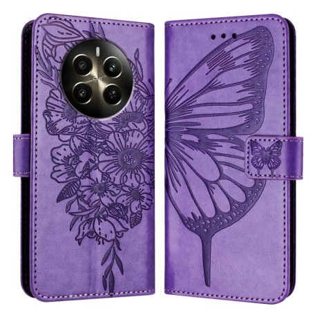 Чехол-книжка Embossed Butterfly для Realme 12 Pro Plus - фиолетовый