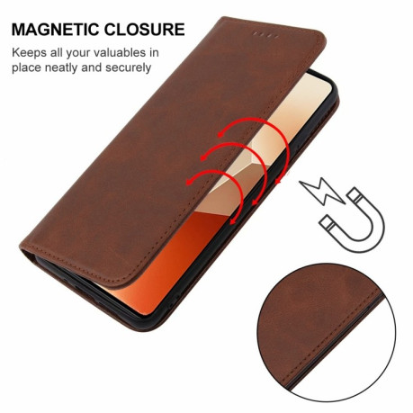 Чехол-книжка Magnetic Closure для Xiaomi Redmi Note 13 5G - коричневый