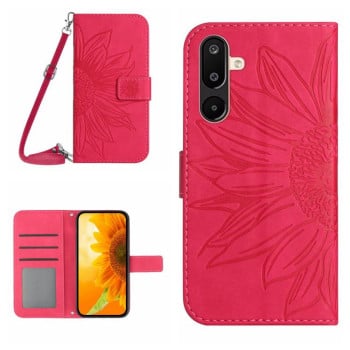 Чохол-книжка Skin Feel з малюнком соняшника на Samsung Galaxy F16 5G / M16 5G - пурпурно-червоний