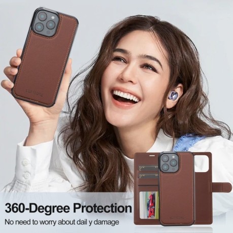 Чехол-книжка LCIMEEKE L2 Series Detachable Magsafe для iPhone 16 Pro - коричневый