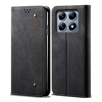 Чехол-книжка с джинсовой тканью casual на Xiaomi 14T Pro - черный