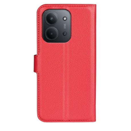 Чохол-книжка з фактурою Litchi та магнітним хлястиком на Xiaomi Redmi 15C 5G / 4G EU 173mm - червоний