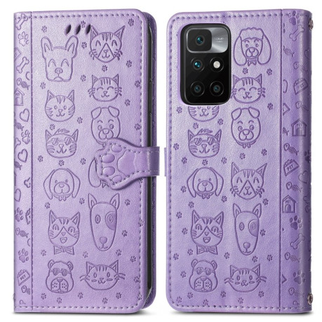 Чехол-книжка Lovely Cat and Dog для Xiaomi Redmi 10 - фиолетовый