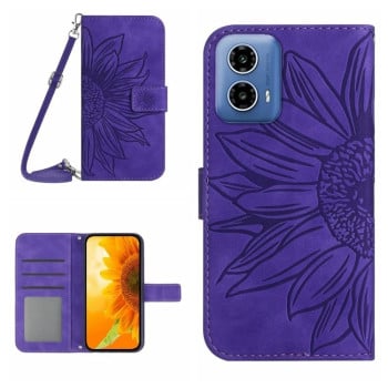 Чохол-книжка Skin Feel з малюнком соняшника на Motorola Moto G85 5G - фіолетовий
