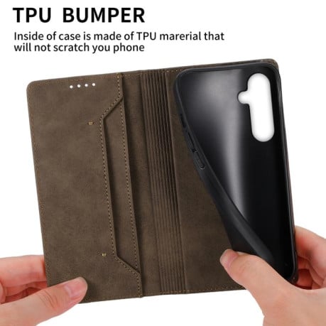 Чохол-книжка Business Solid Color із захистом від сканування RFID на Samsung Galaxy S25 FE 5G - коричневий