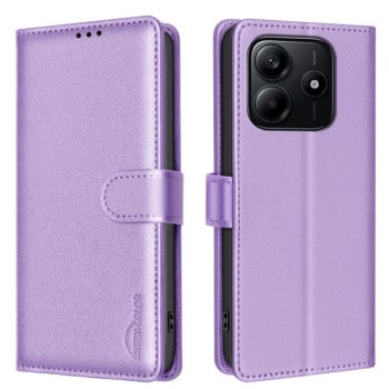 Чехол-книжка Litchi Texture RFID Anti-theft Leather для Xiaomi Redmi Note 14 5G/Poco M7 Pro 5G - фиолетовый