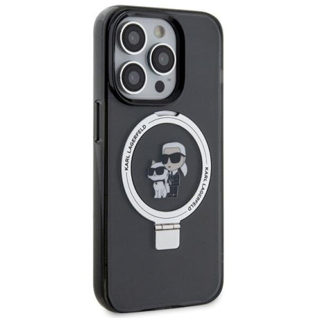 Оригинальный чехол Karl Lagerfeld Ring Stand Karl Choupette MagSafe для iPhone 15 Pro - black(KLHMP15LHMRSKCK)