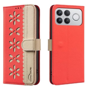 Чохол-книжка Splicing Color Hollow Flower Pattern RFID на Xiaomi Redmi K90 Pro Max/Poco F8 Ultra — червоний